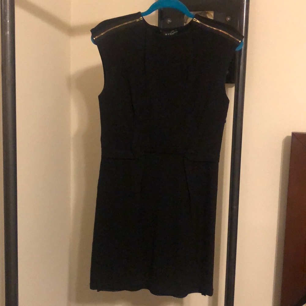 MNG suit Black Dress w/ gold zip shoulder detail👗